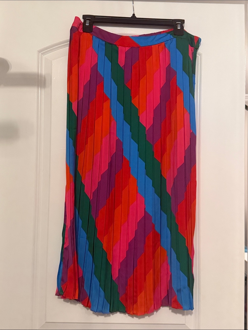 Skies Are Blue Bright Multicolor Diagonal Pleated Maxi Skirt